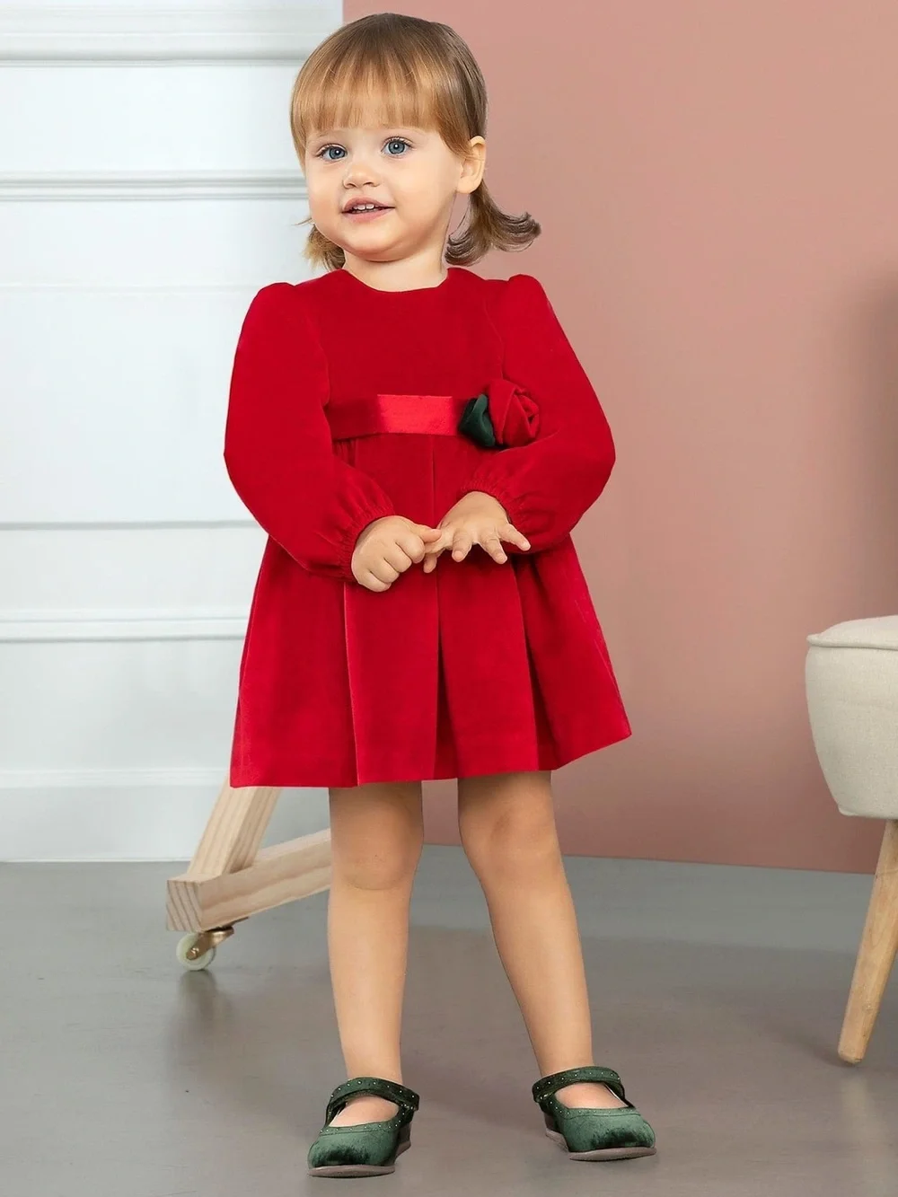 Abel & Lula Velvet Dress with Rose Detail 12-18 Months EUC - Like New